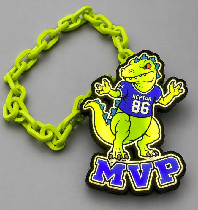 Reptar MVP light-up necklace with bright green chain links